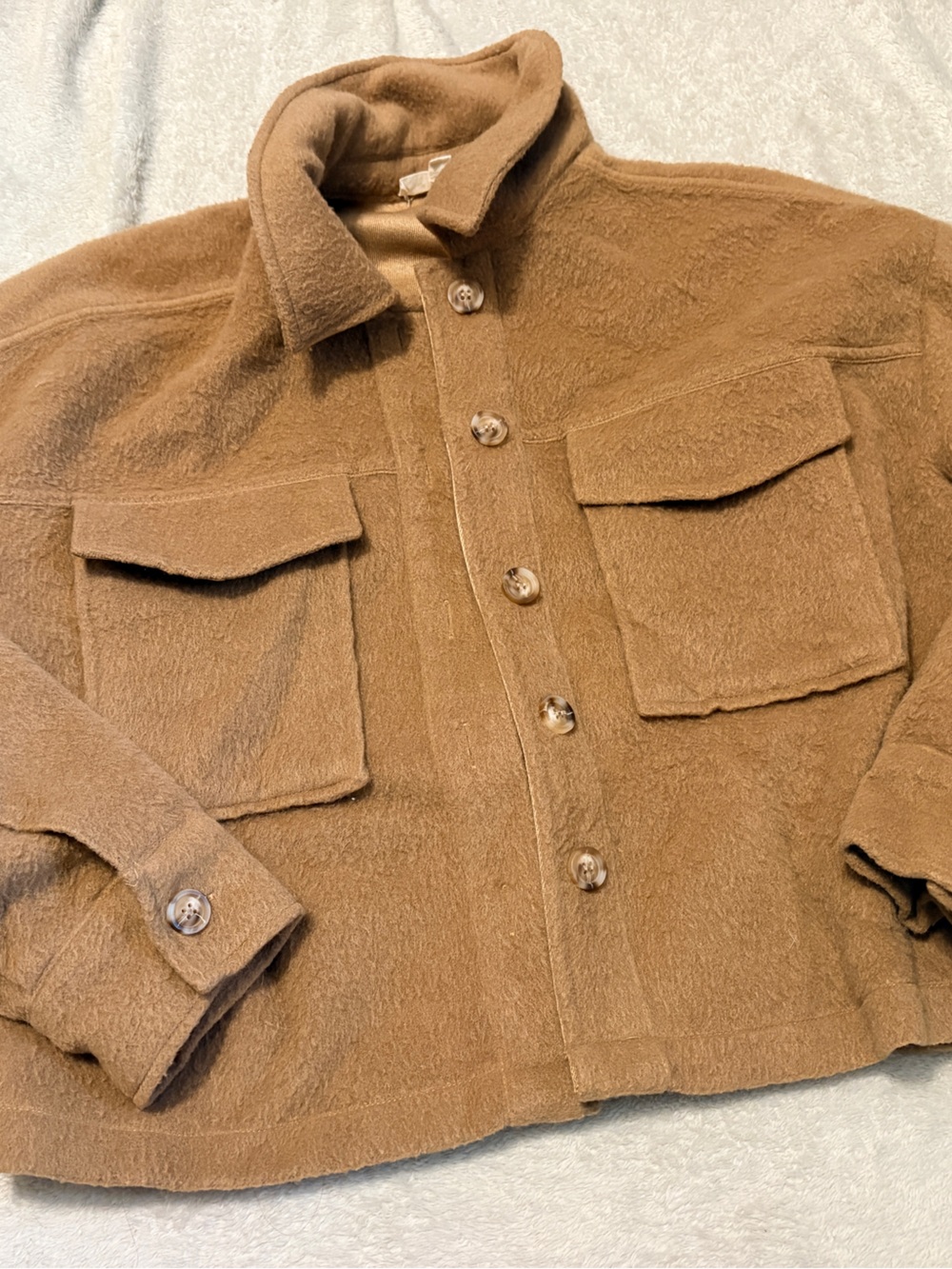 La Hearts Plush Jacket in Camel Brown